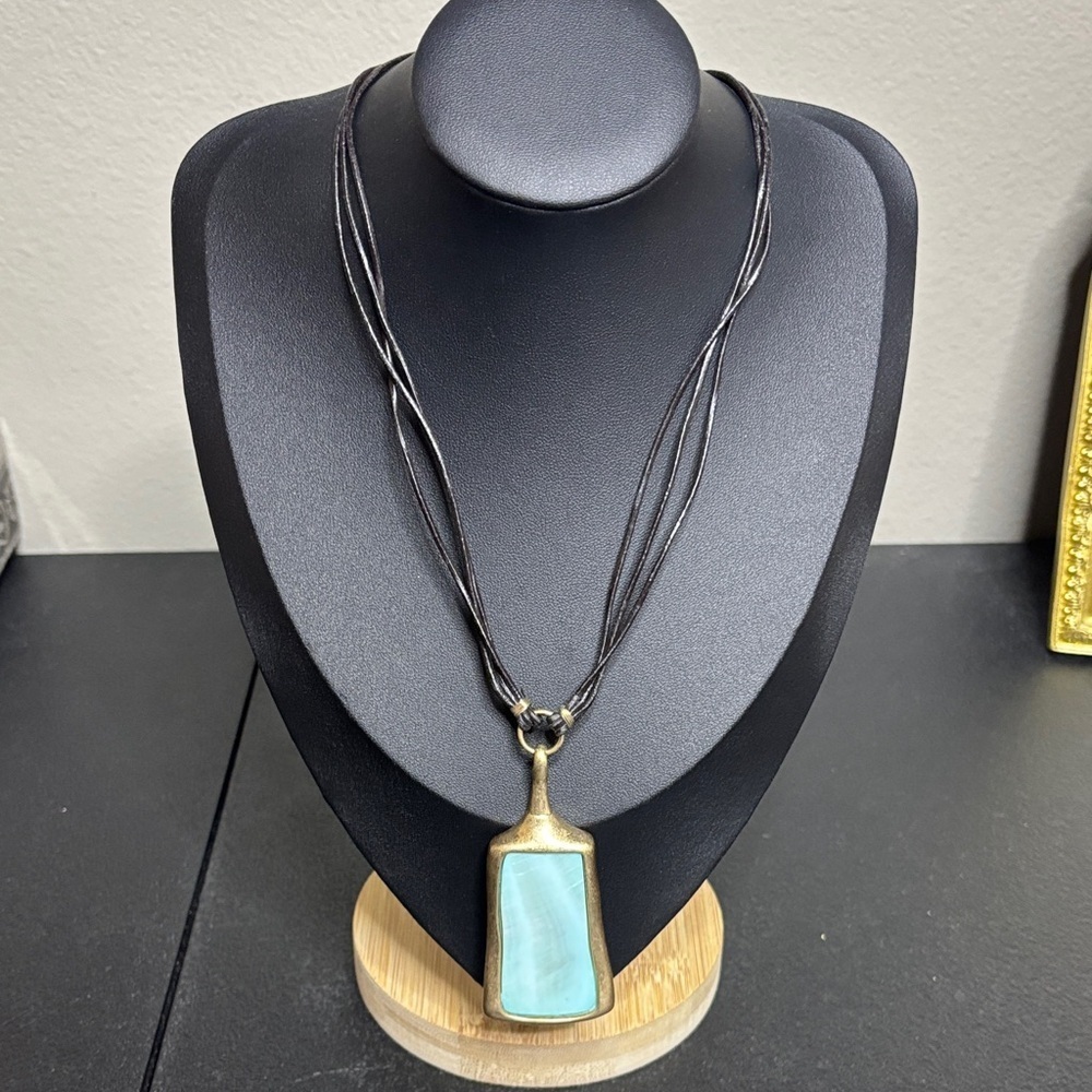 RLM SoHo Robert Lee Morris Blue Matte Gold Tone Leather Necklace